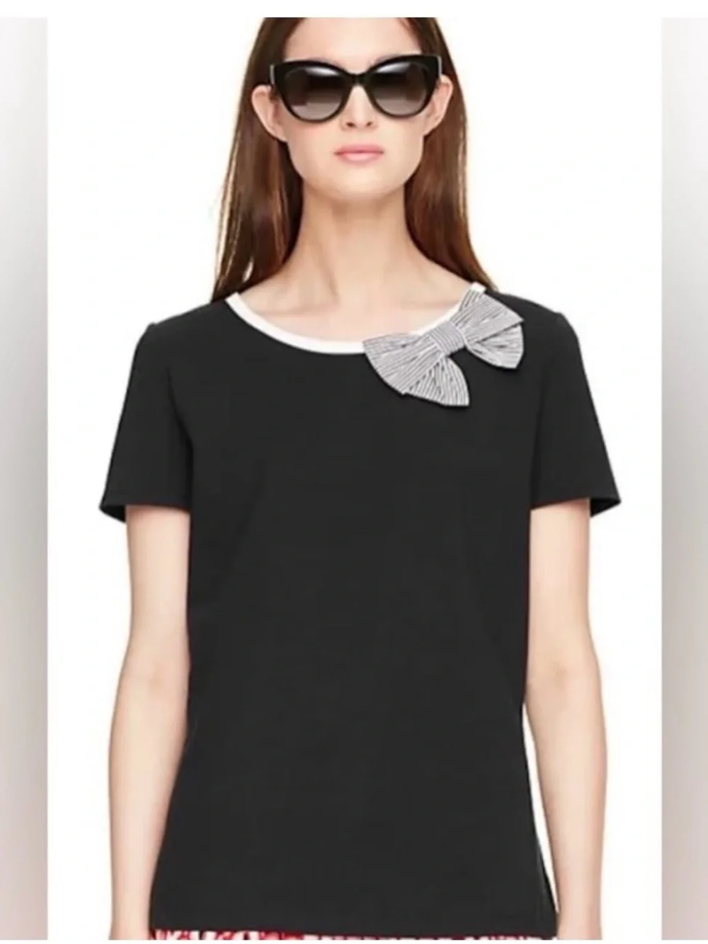 Kate Spade Broome Street Black White Bow Stretch T-Shirt - XS